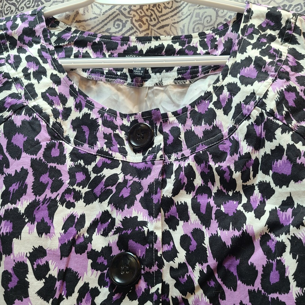 Notations Short Sleeve Jacket Womens 2X Purple Black Leopard Animal Print Y2K - Picture 4 of 10